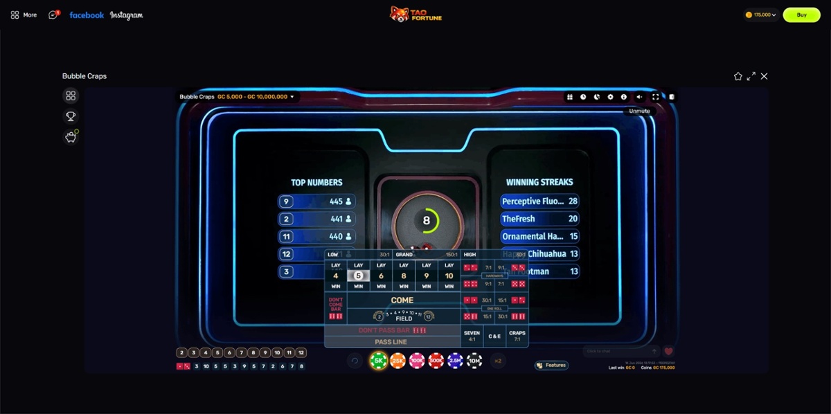 Bubble Craps game as seen on TaoFortune casino