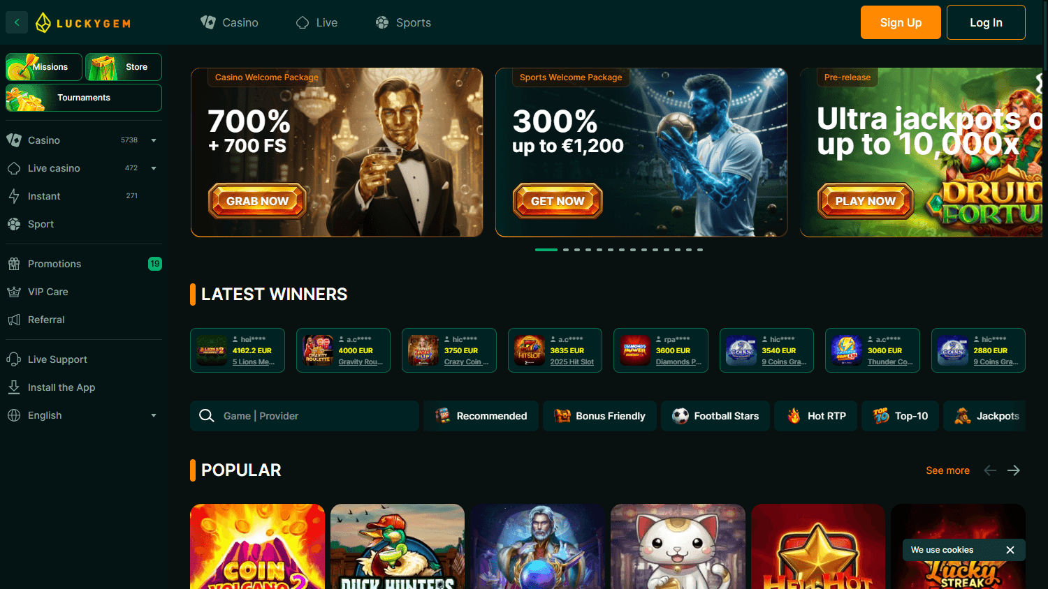 luckygem_casino_homepage_desktop