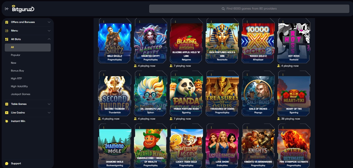 Online slots at Bitguruz casino in Canada