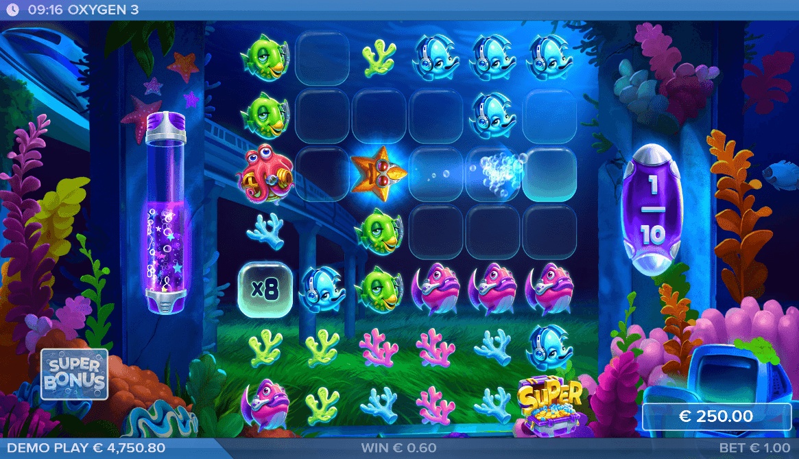 Oxygen 3 uses a Cluster Pays mechanic