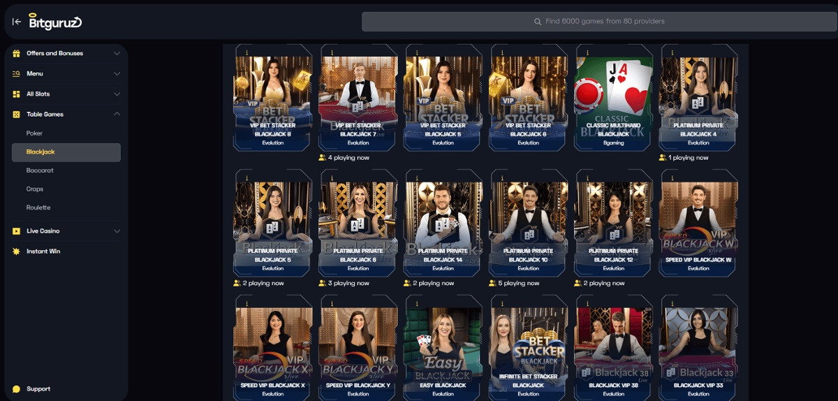 Play blackjack online at Bitguruz casino in Canada