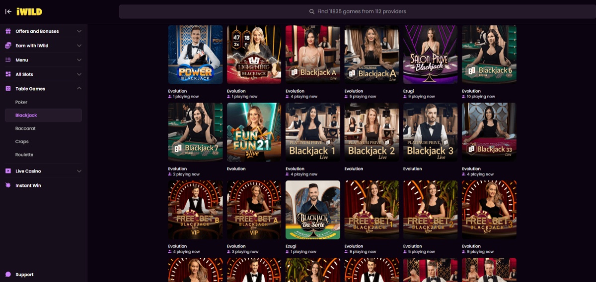 Play blackjack online at iWild casino in Canada