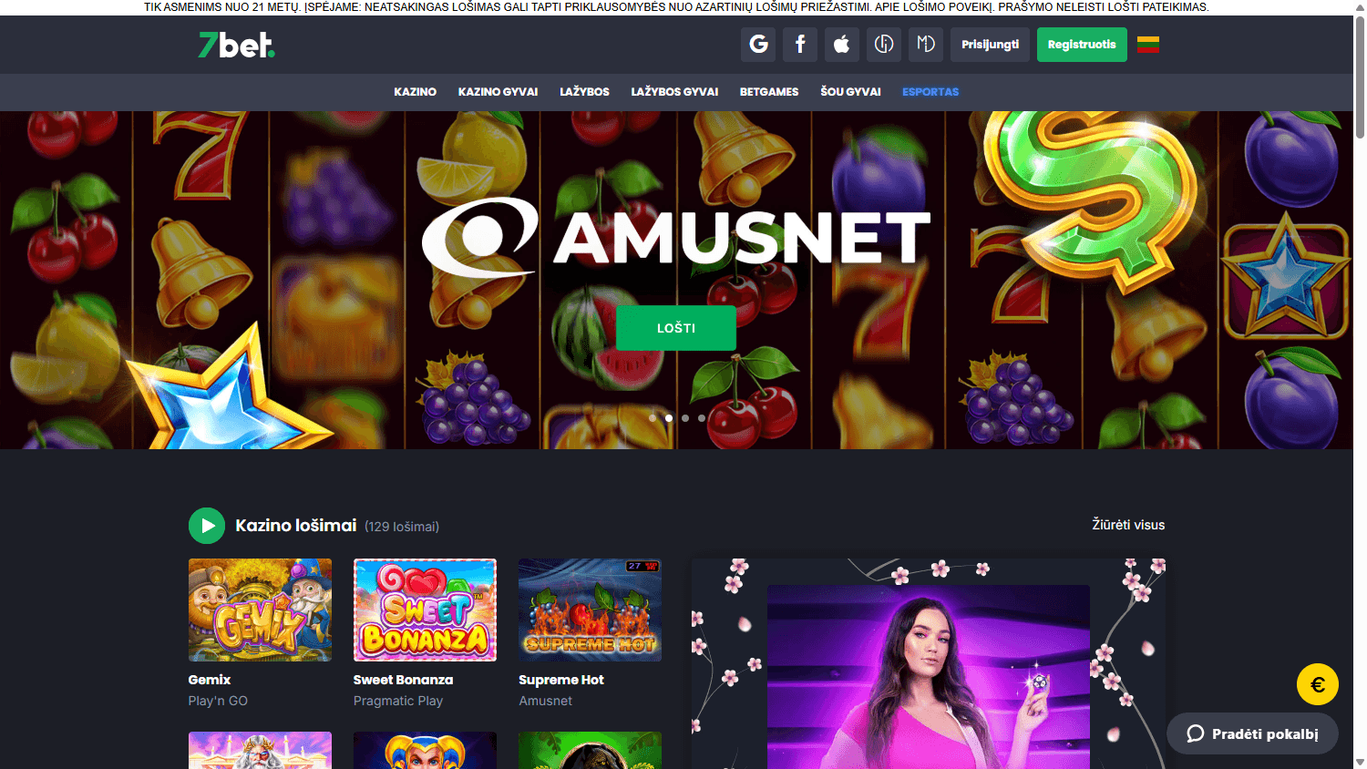 7bet homepage website screenshot