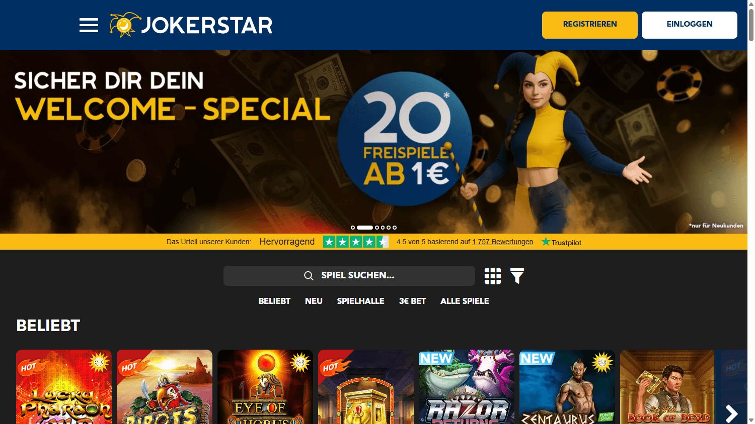 50 Freispiele bei Jokerstar Casino: Lohnt sich der Promo Code?