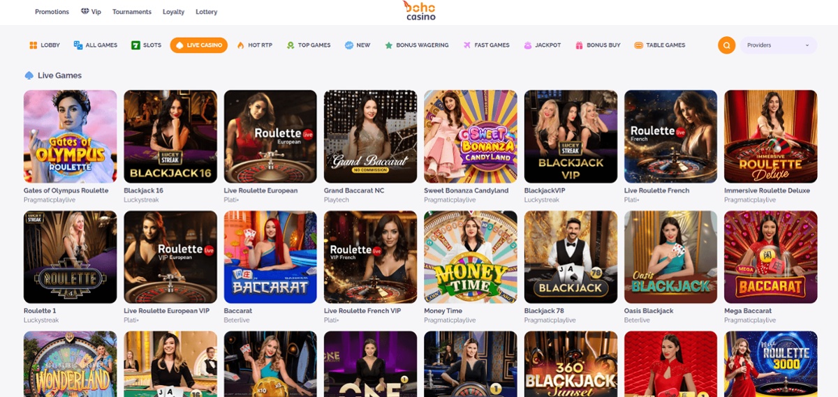 Play live casino games at Boho Casino in Canada