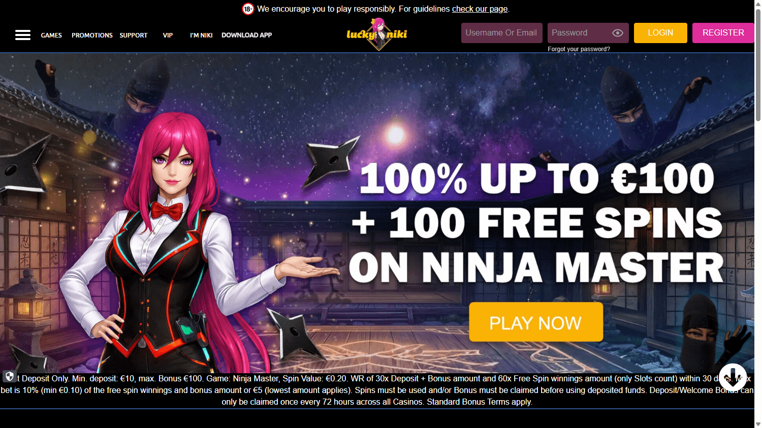 Lucky Niki homepage website screenshot