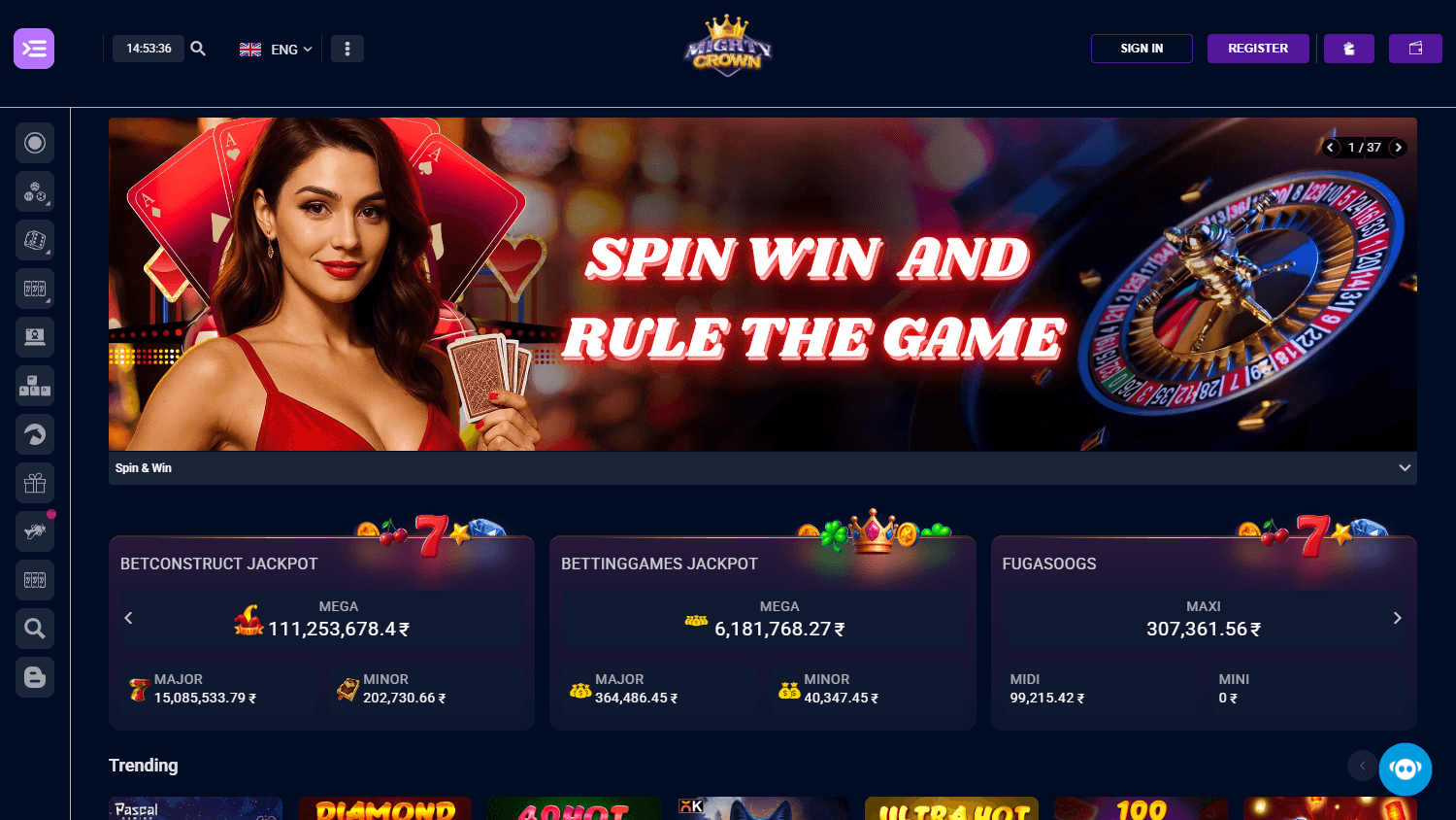 Mightycrown_Casino_homepage_desktop