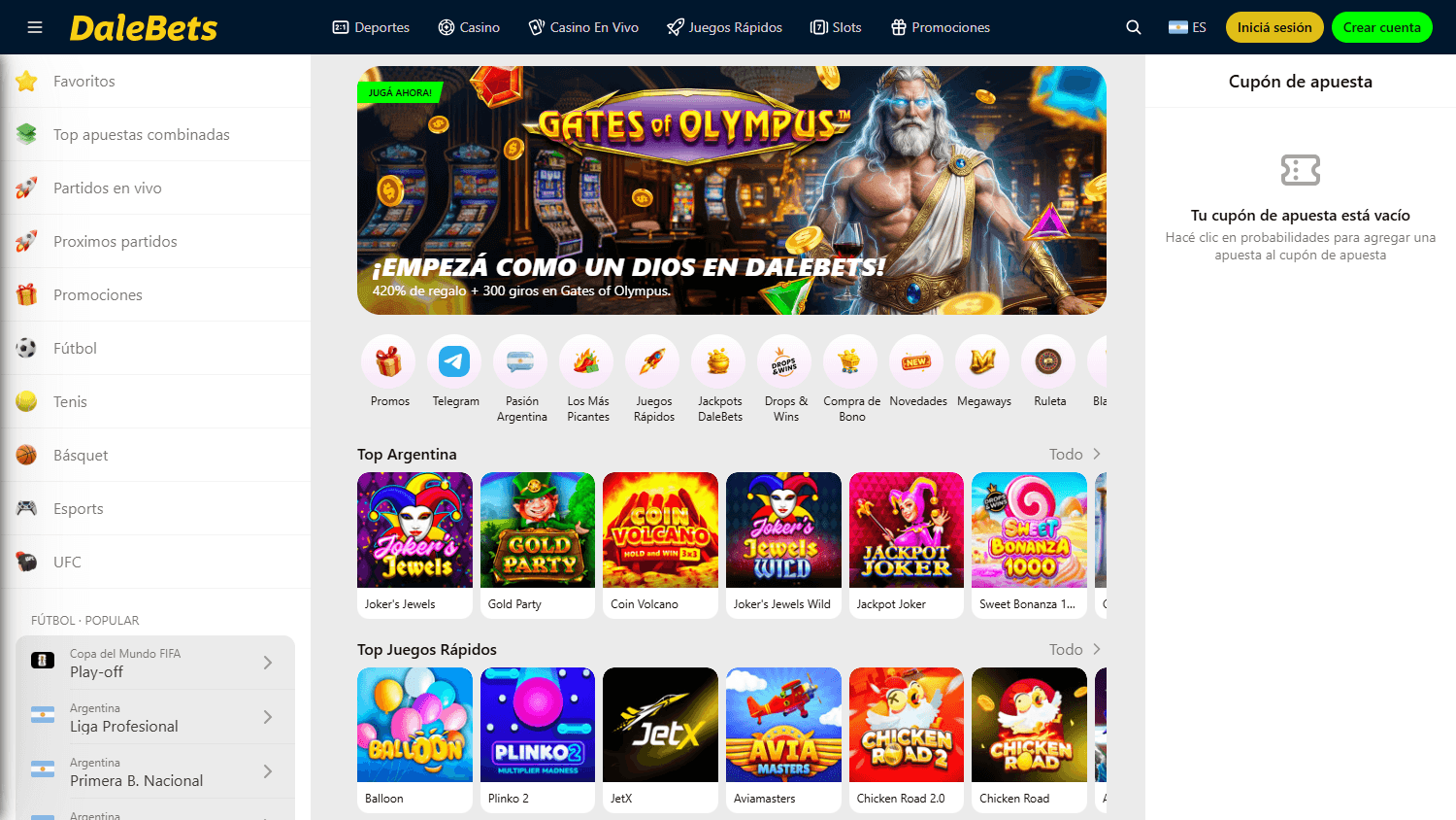 DaleBets_Casino_homepage_desktop