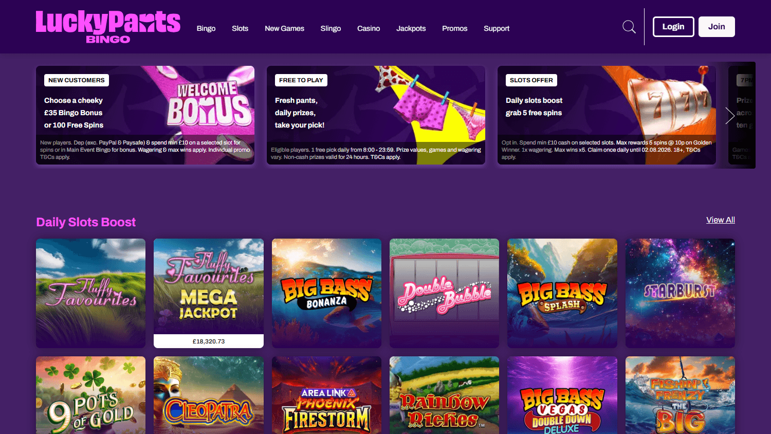Lucky_Pants_Bingo_Casino_homepage_desktop