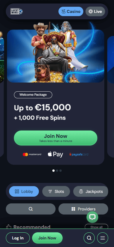 LuckyWins!_Casino_homepage_mobile