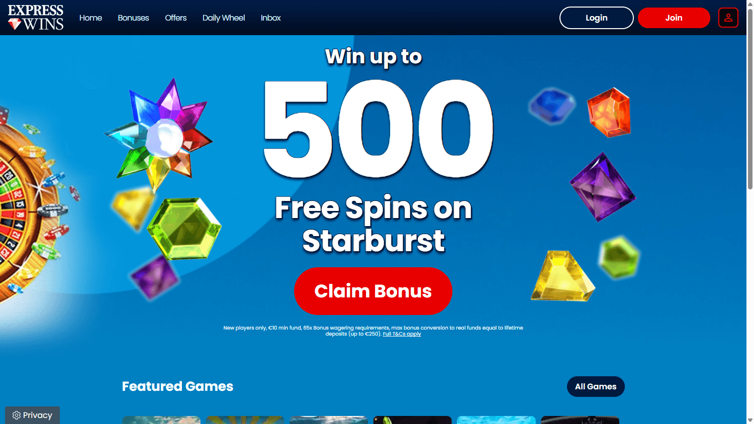 express_wins_casino_ie_homepage_desktop