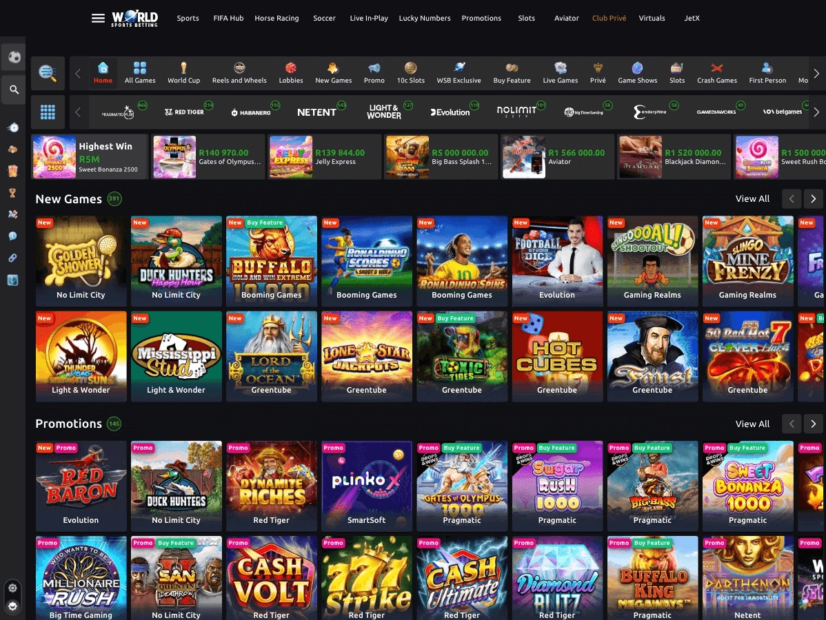 Choose from a matched deposit bonus or no deposit bonus at World Sports Betting Casino in South Africa