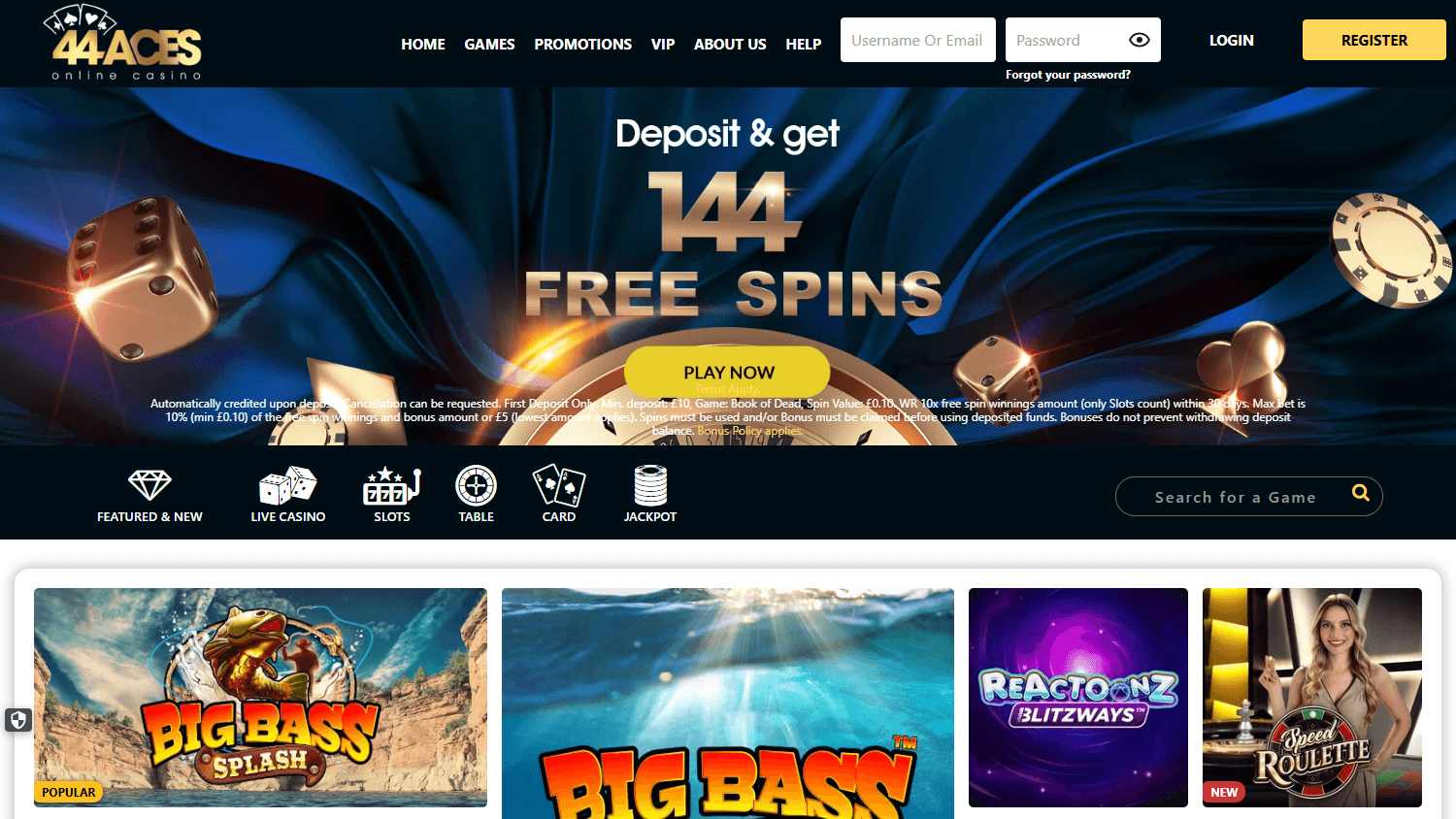 44Aces_Casino_UK_homepage_desktop