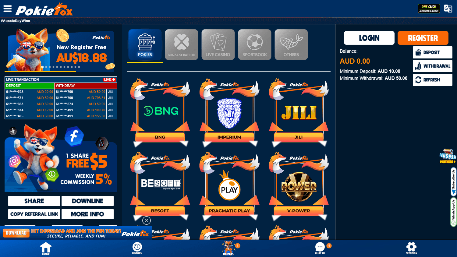 PokieFox_Casino_homepage_desktop