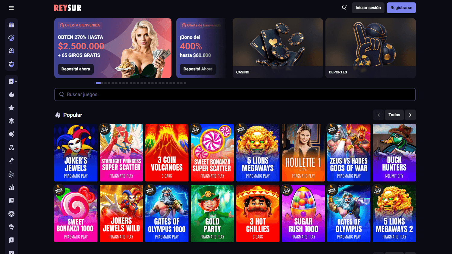 Reysur_Casino_homepage_desktop