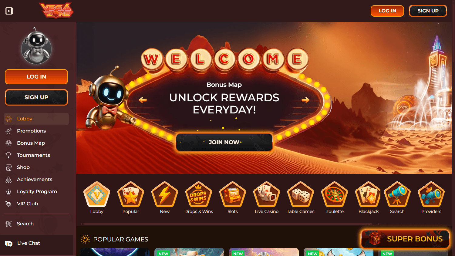 vegazone_casino_homepage_desktop