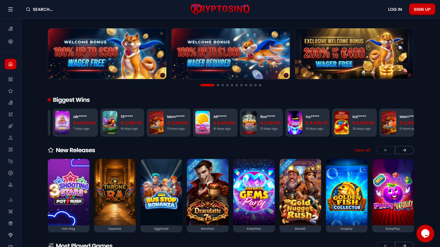 Kryptosino_Casino_homepage_desktop