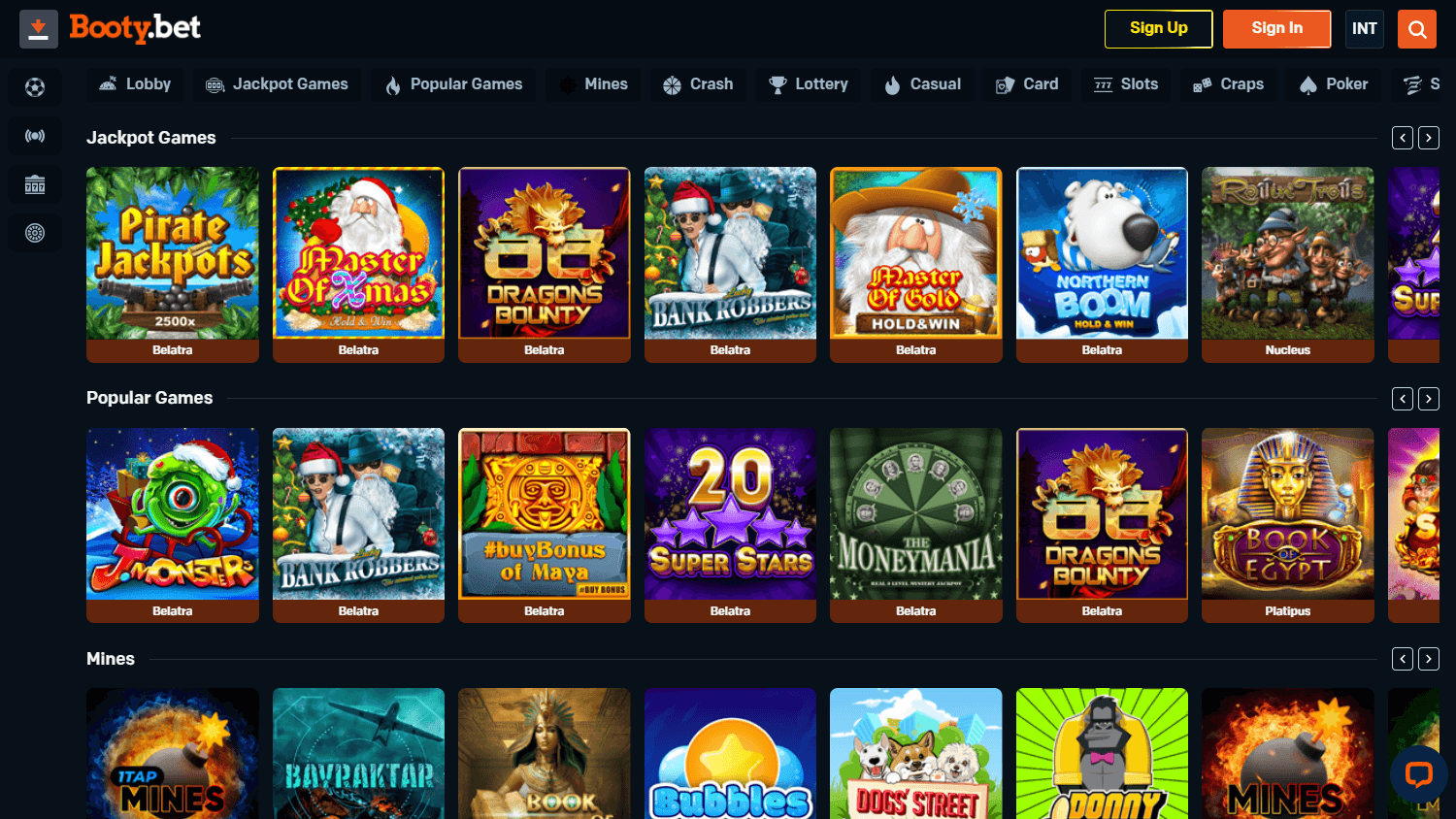 Booty.bet_Casino_homepage_desktop