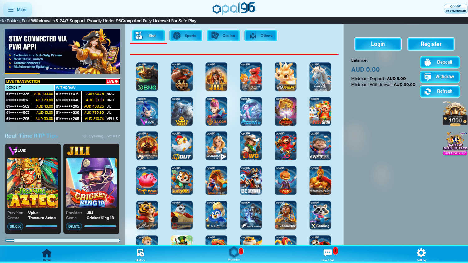 Opal96_Casino_homepage_desktop