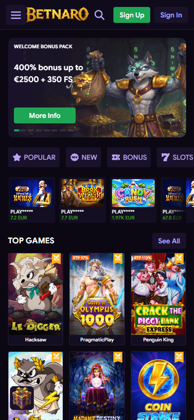 Betnaro_Casino_homepage_mobile