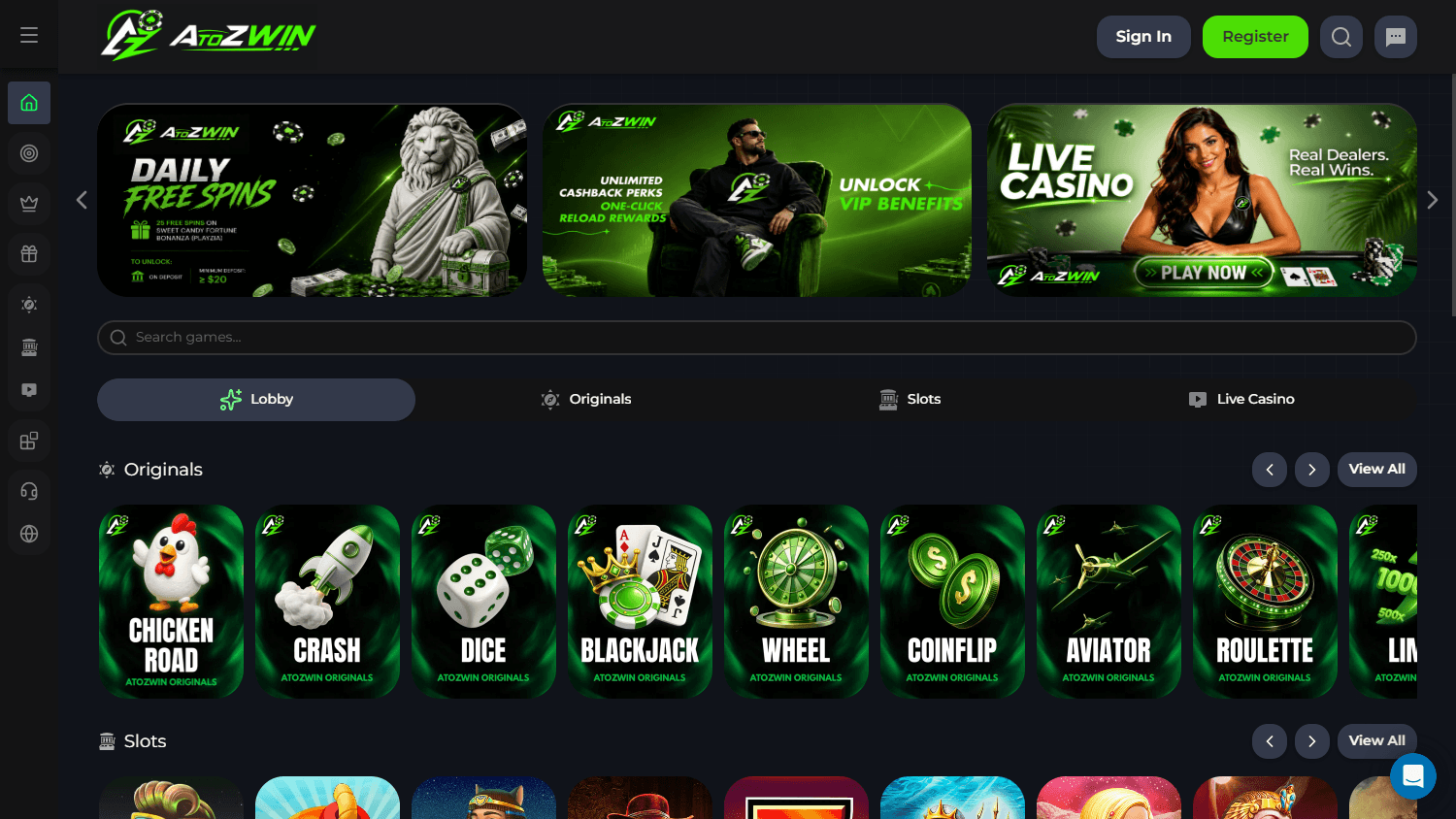 AtoZWIN_Casino_homepage_desktop