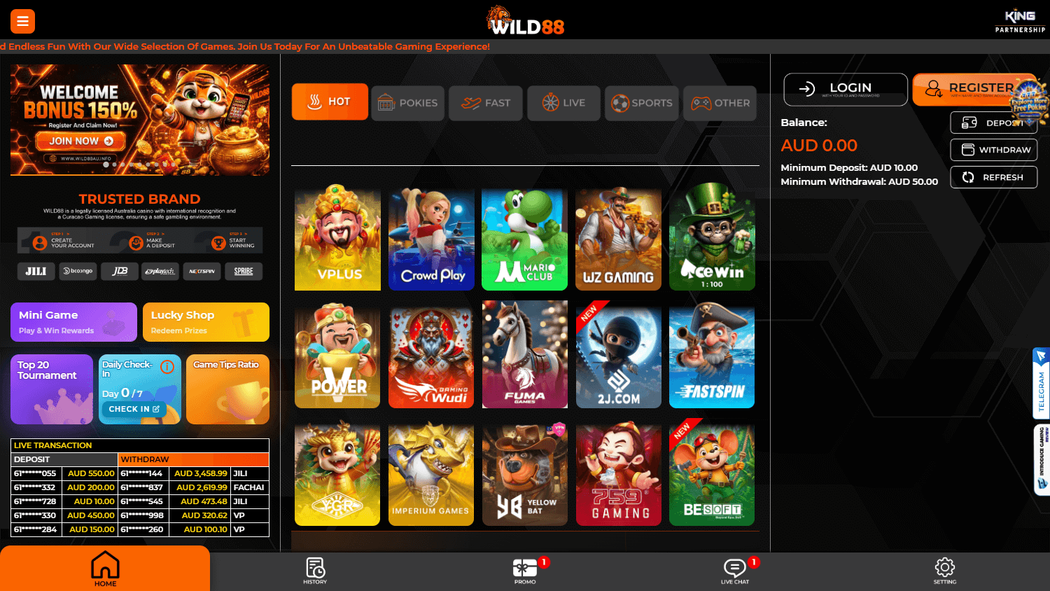 Wild88_Casino_homepage_desktop