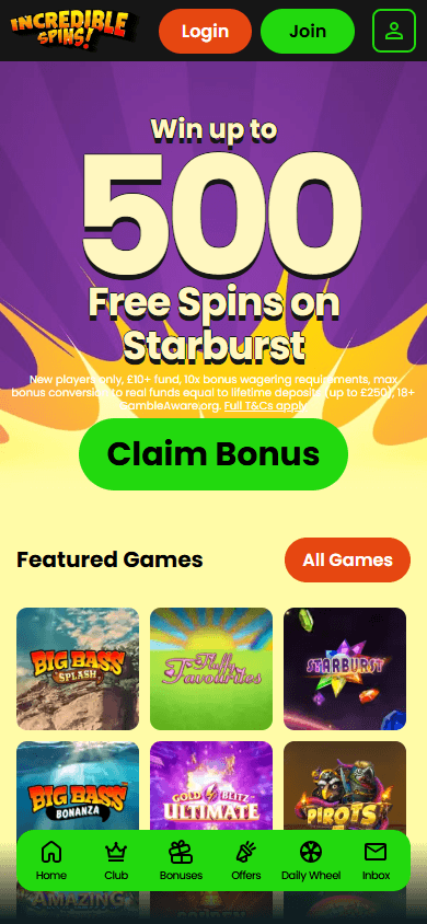 Incredible_Spins_Casino_homepage_mobile