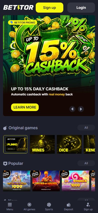 Betitor_Casino_homepage_mobile