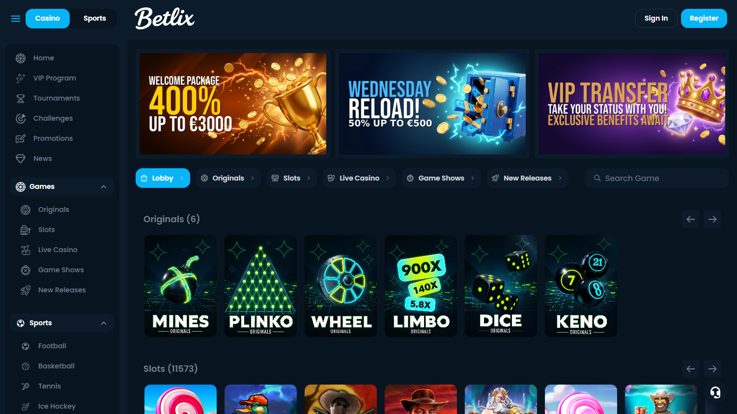 Betlix_Casino_homepage_desktop