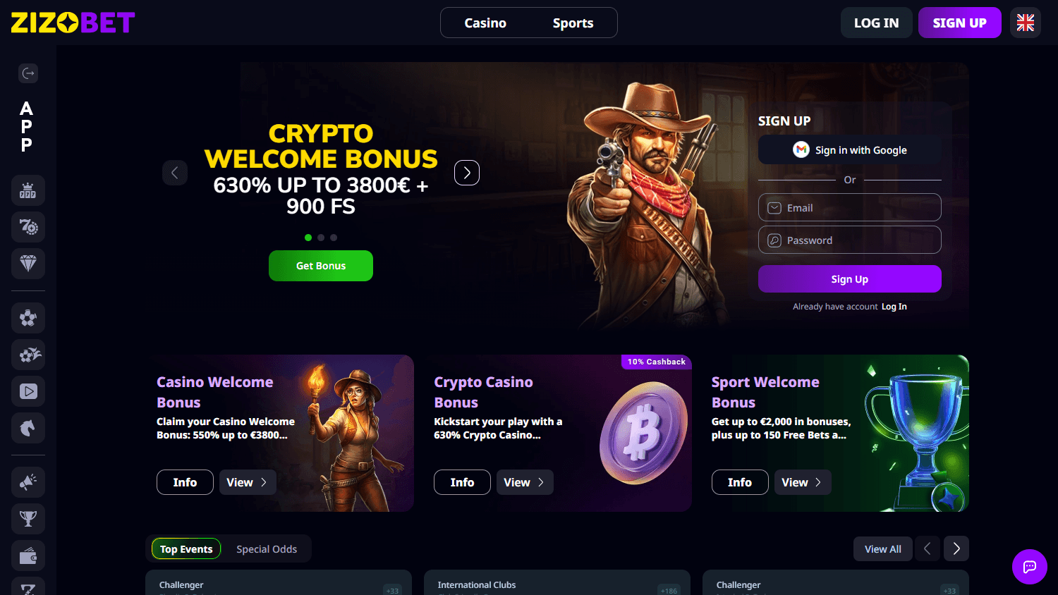 Zizobet_Casino_homepage_desktop