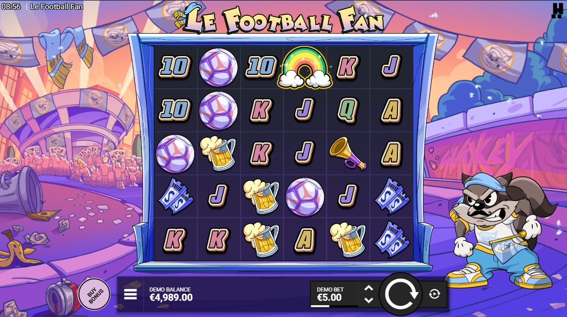 The game is themed around an exciting football match and a mischievous raccoon