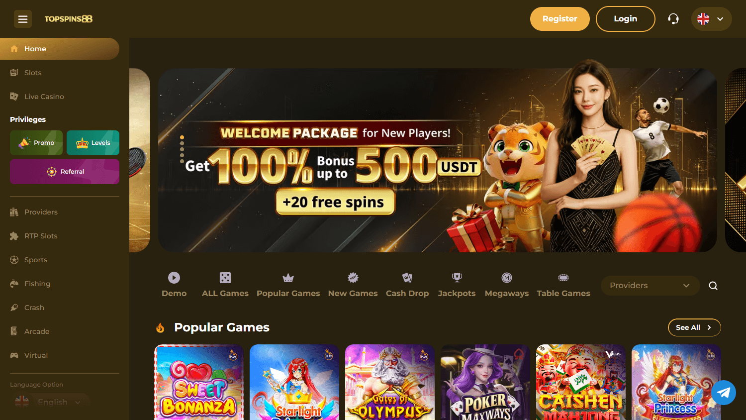 topspins88_casino_homepage_desktop
