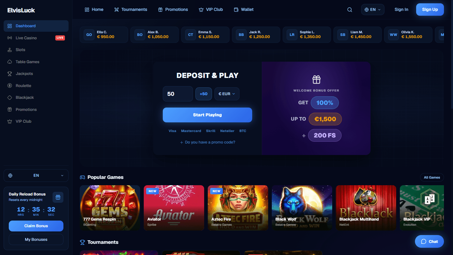 elvisluck_casino_homepage_desktop