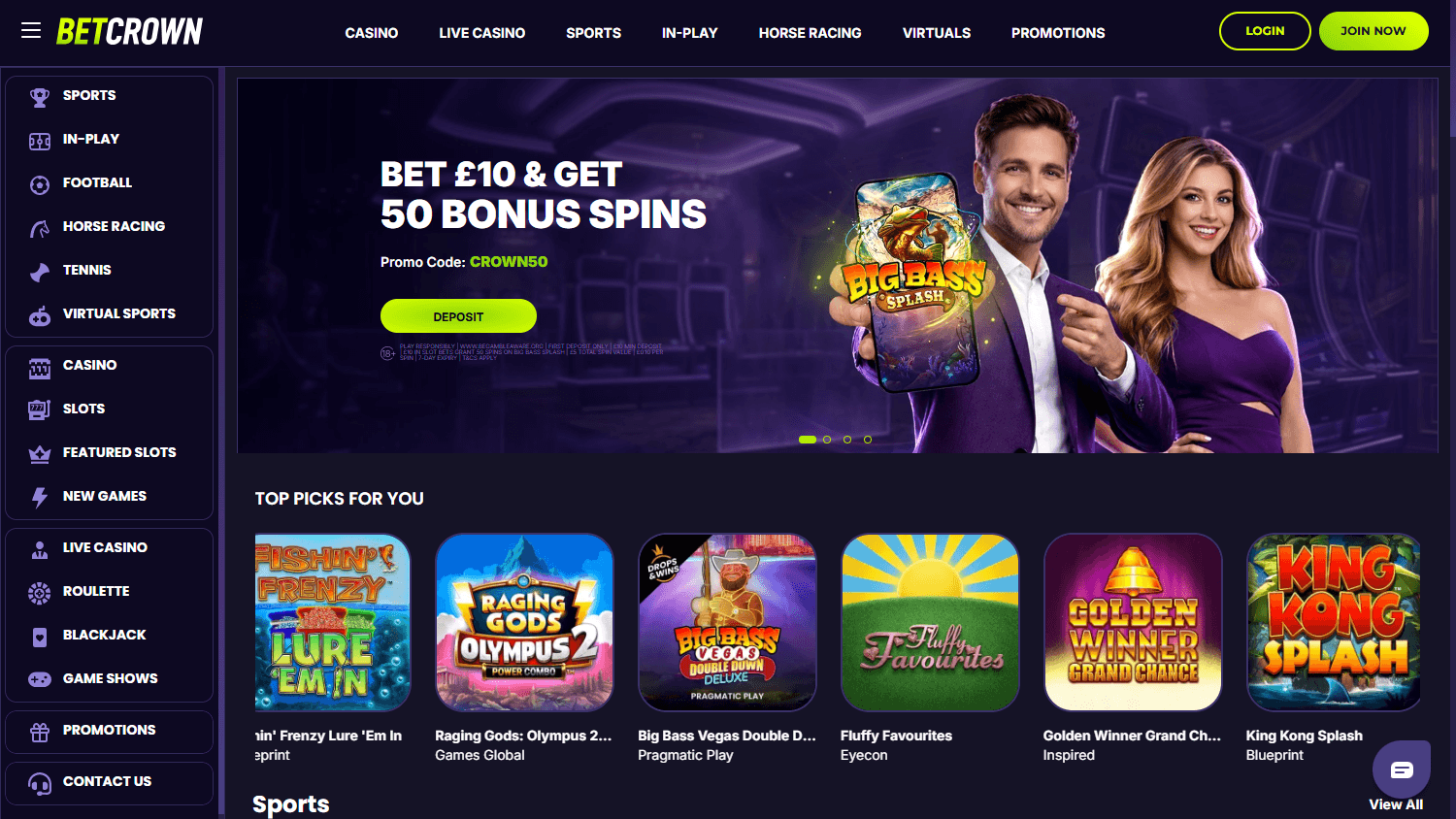 Betcrown homepage website screenshot