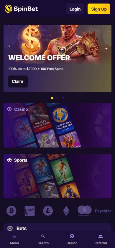 spinbet_casino_homepage_mobile