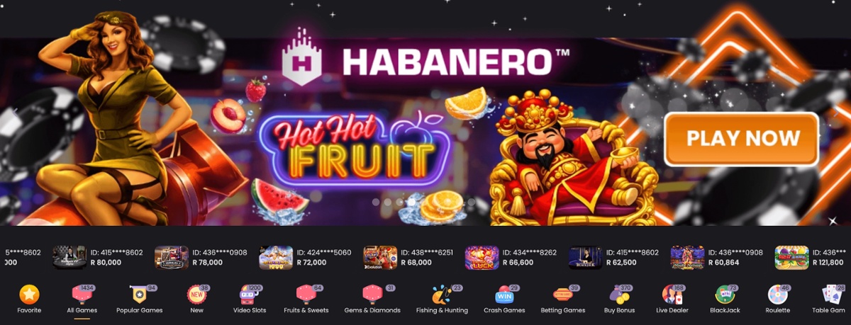 Enjoy titles like Hot Hot Fruit from Habanero when you deposit with Ozow on ApexBets South Africa