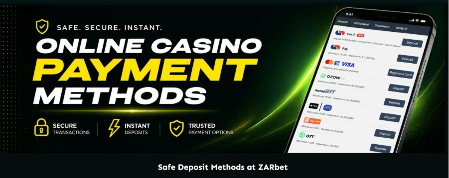 ZARbet deposit methods including Ozow for South African players