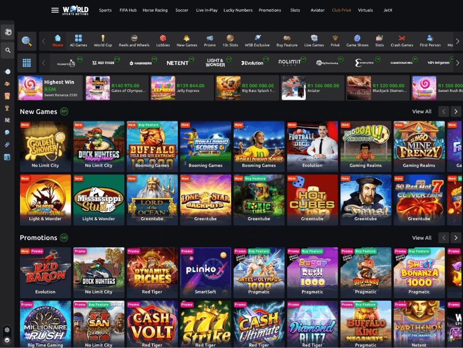 Types of games available at World Sports Betting Casino South Africa