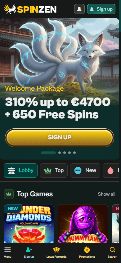 Spinzen_Casino_homepage_mobile
