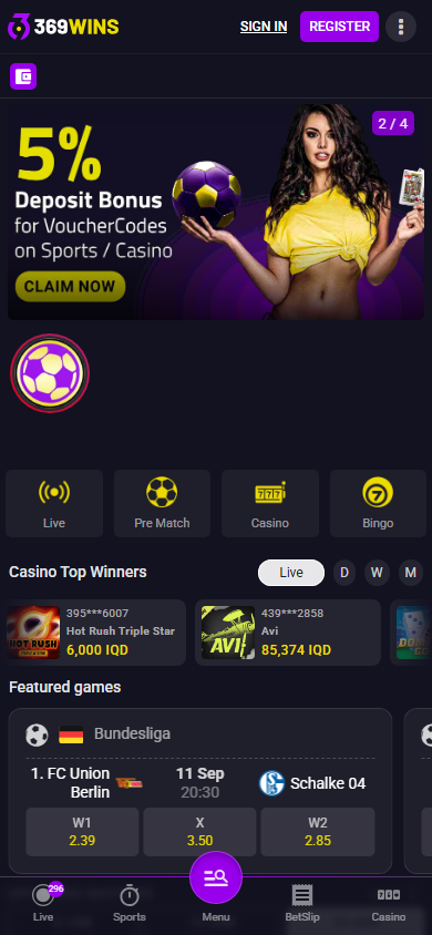369wins_Casino_homepage_mobile
