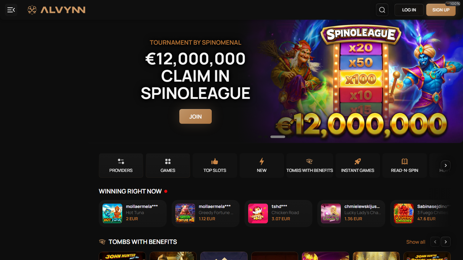 Alvynn_Casino_homepage_desktop