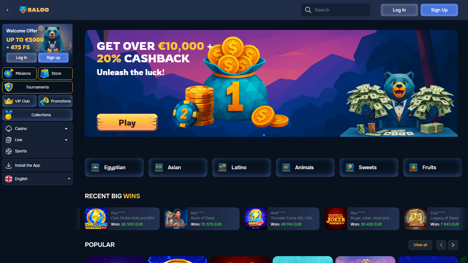 Baloo.bet_Casino_homepage_desktop