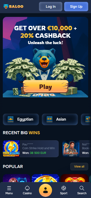 Baloo.bet_Casino_homepage_mobile