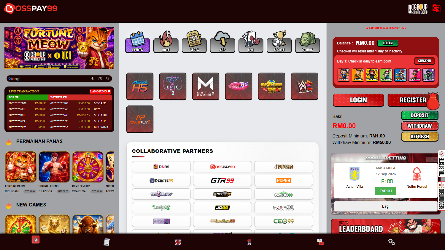 Bosspay99_Casino_homepage_desktop
