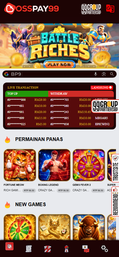 Bosspay99_Casino_homepage_mobile