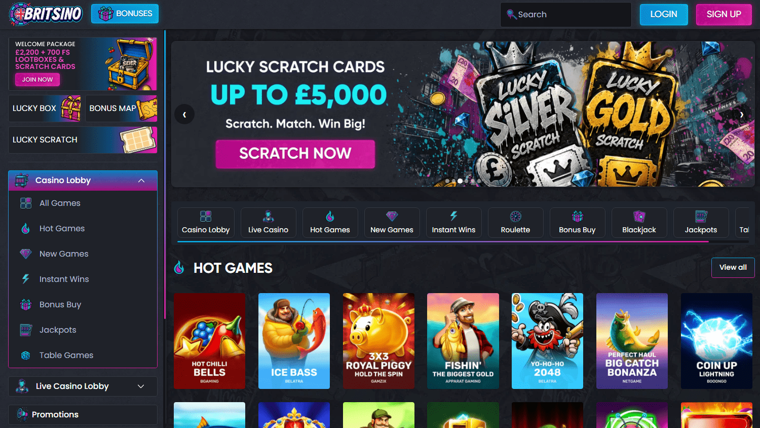 Britsino_Casino_homepage_desktop