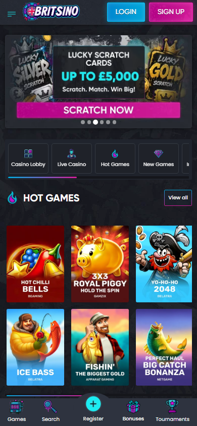 Britsino_Casino_homepage_mobile