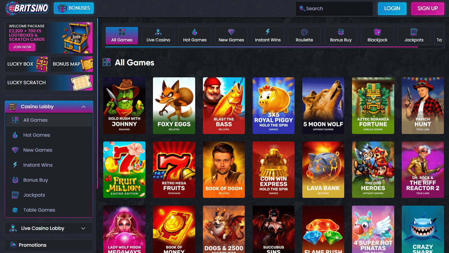 Britsino_Casino_game_gallery_desktop