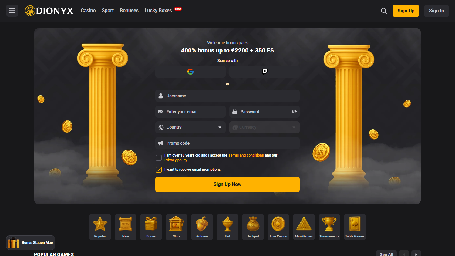 Dionyx_Casino_homepage_desktop