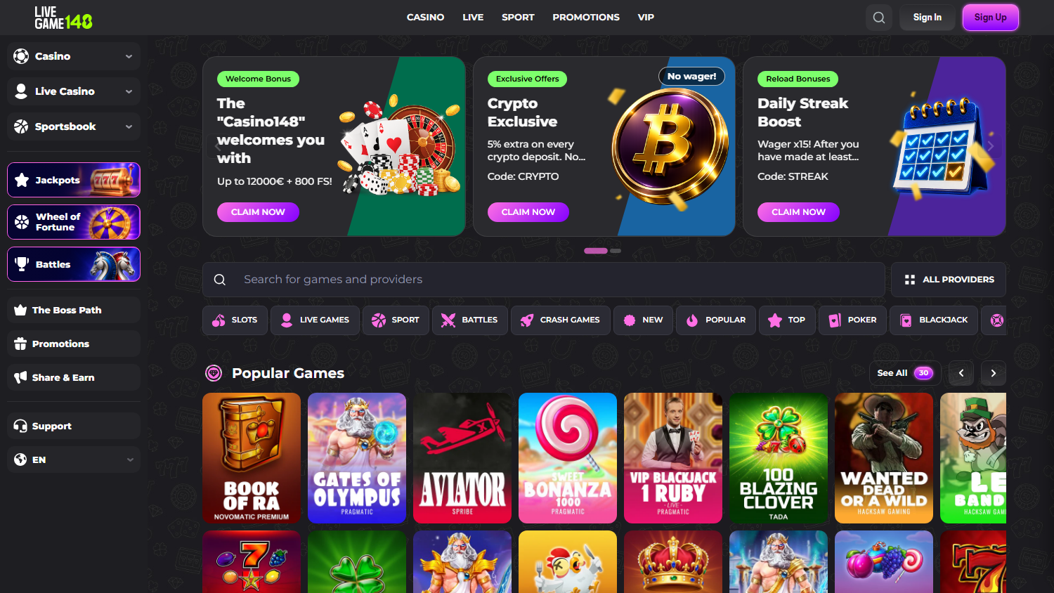 Livegame148_Casino_homepage_desktop